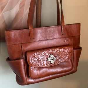 Patricia Nash Embossed Floral Leather Tote Bag in Brown